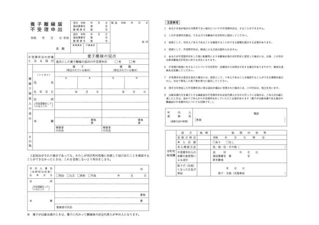 養子離縁届不受理申出書令和7年5月