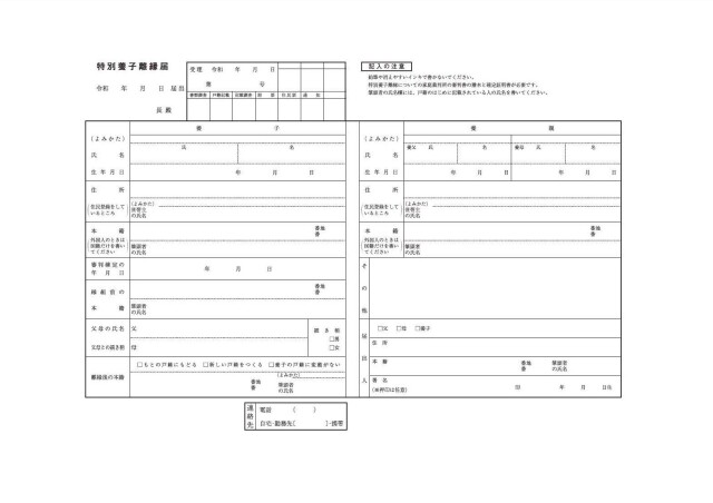 特別養子離縁届用紙Ｒ６