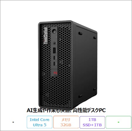 Lenovo ThinkStation P3 Ultra SFF Gen2 デスクトップパソコン 30J6S17B00 Win11 Pro  Ultra 5 225 メモリ32GB SSD1TB SSD1TB RTX4000ada 再生品Sランク