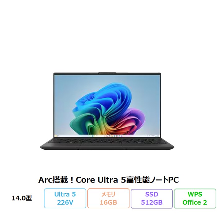 富士通 FMV U59-L1 ノートパソコン FMVU59L1BA Windows11 Office付き Core Ultra 5 プロセッサー 226V メモリ16GB SSD512GB 14.0インチ タッチ対応 再生品Aランク
