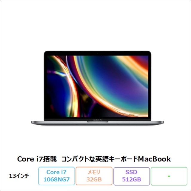 APPLE MACBOOK PRO(EMC3348) ノートパソコン A2251 Core i7 1068NG7 メモリ32GB SSD512GB 13インチ英語キーボード リファビッシュBランク