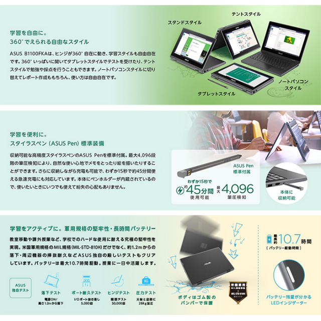 ASUSB1100FKAノートパソコンB1100FKA-BP1354XAWindows11ProEducationCeleronN4500メモリ8GBeMMC128GB11.6インチメーカー再生品Aランク