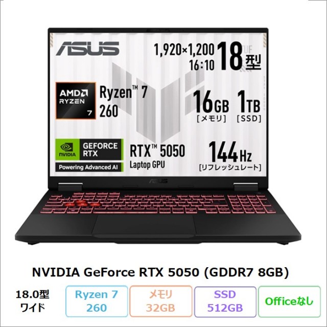 ASUS TUF Gaming A18 ゲーミング ノートパソコン FA808UH-R7R5050