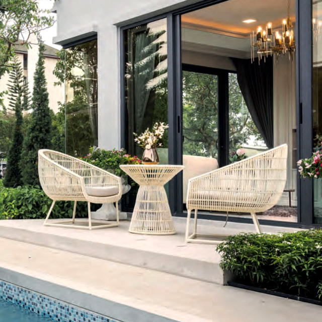 パリス ホワイトラタンのゆったりラウンジチェアーセット （PRS-ST1）