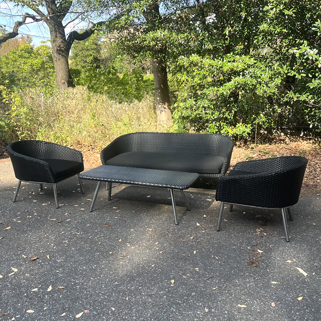 【展示品】 パルマ シンプルモダンなガーデンソファセット + 純正クッション付 （PLM-ST2） NC010（Black） Sunbrella 5471（Raven Black）