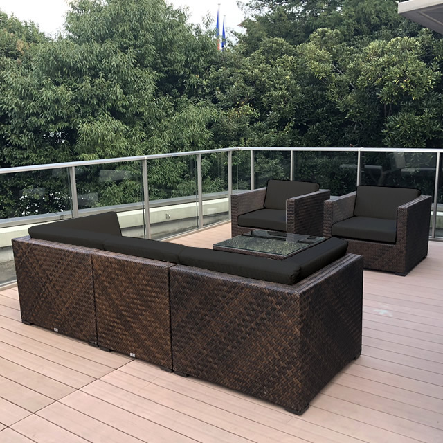 【10月下旬お届け予定】 シロッコ リゾートヘリンボーンソファセット + 純正クッション （STK-SRC-ST1） NC1415（New Chestnut）/Reven Black cushion