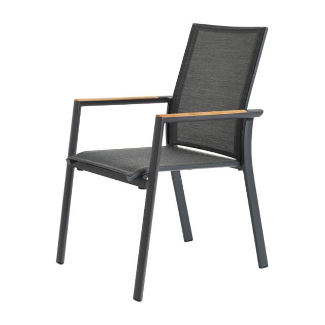 セビリア 耐候性メッシュ スタッキングダイニングチェアー（チークアーム）（ブラック） （SEVILLA-01-000011）（海外在庫）