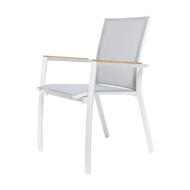 セビリア 耐候性メッシュ スタッキングダイニングチェアー（チークアーム）（ホワイト） （SEVILLA-01-000012）（海外在庫）