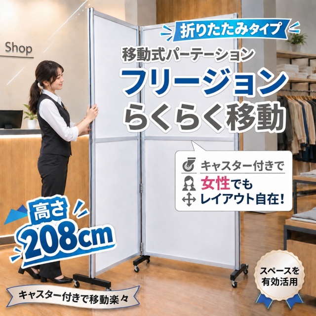 つなげて、曲げて、自由自在！ 折りたたみタイプ かんたん取付！ 大型サイズ 移動式パーテーション フリージョン 選べるパネル らくらくキャスター移動 H2080W1055-2D