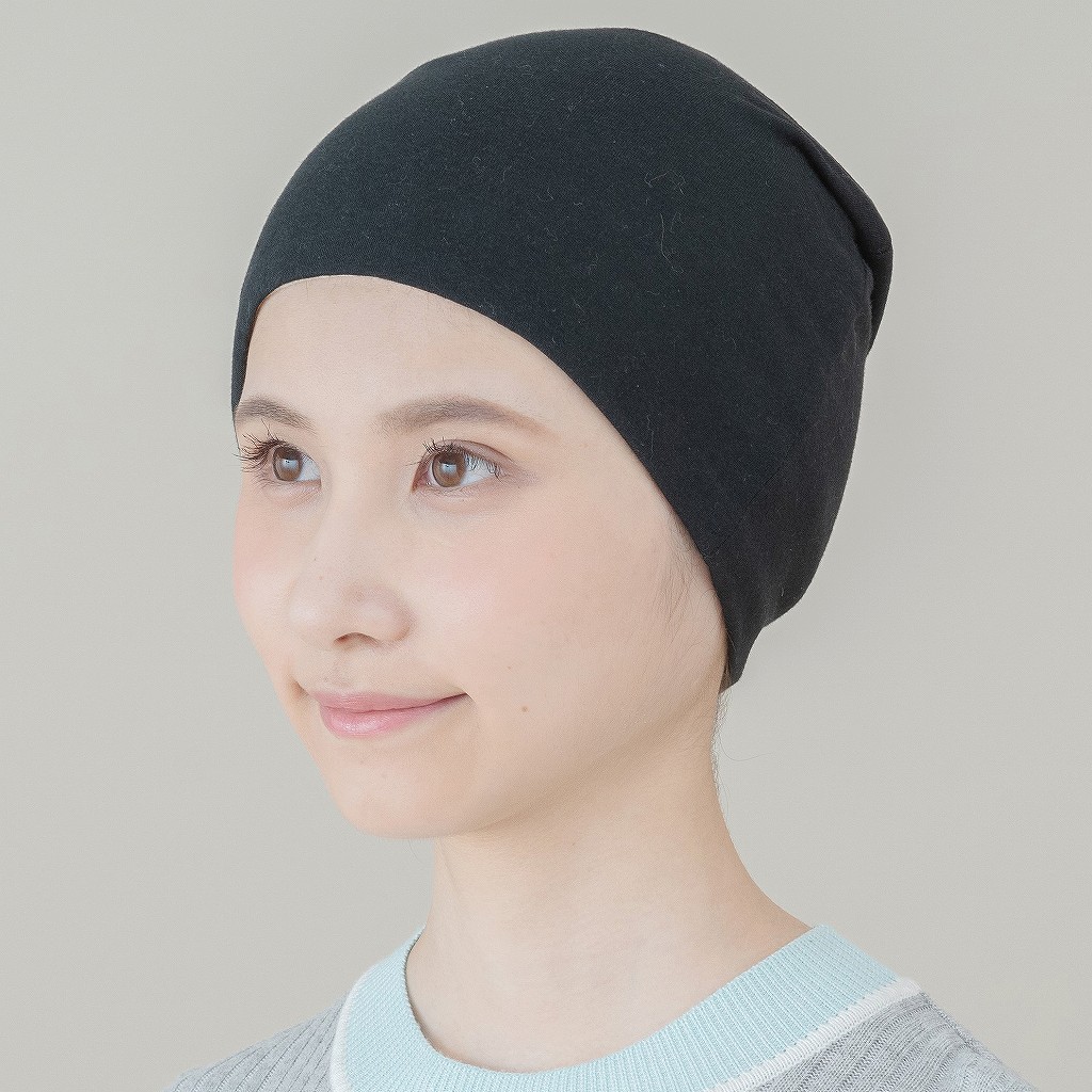 医療用帽子　超薄真っ黒帽子　イメージ写真　1131　tendre　オーガニックコットン
