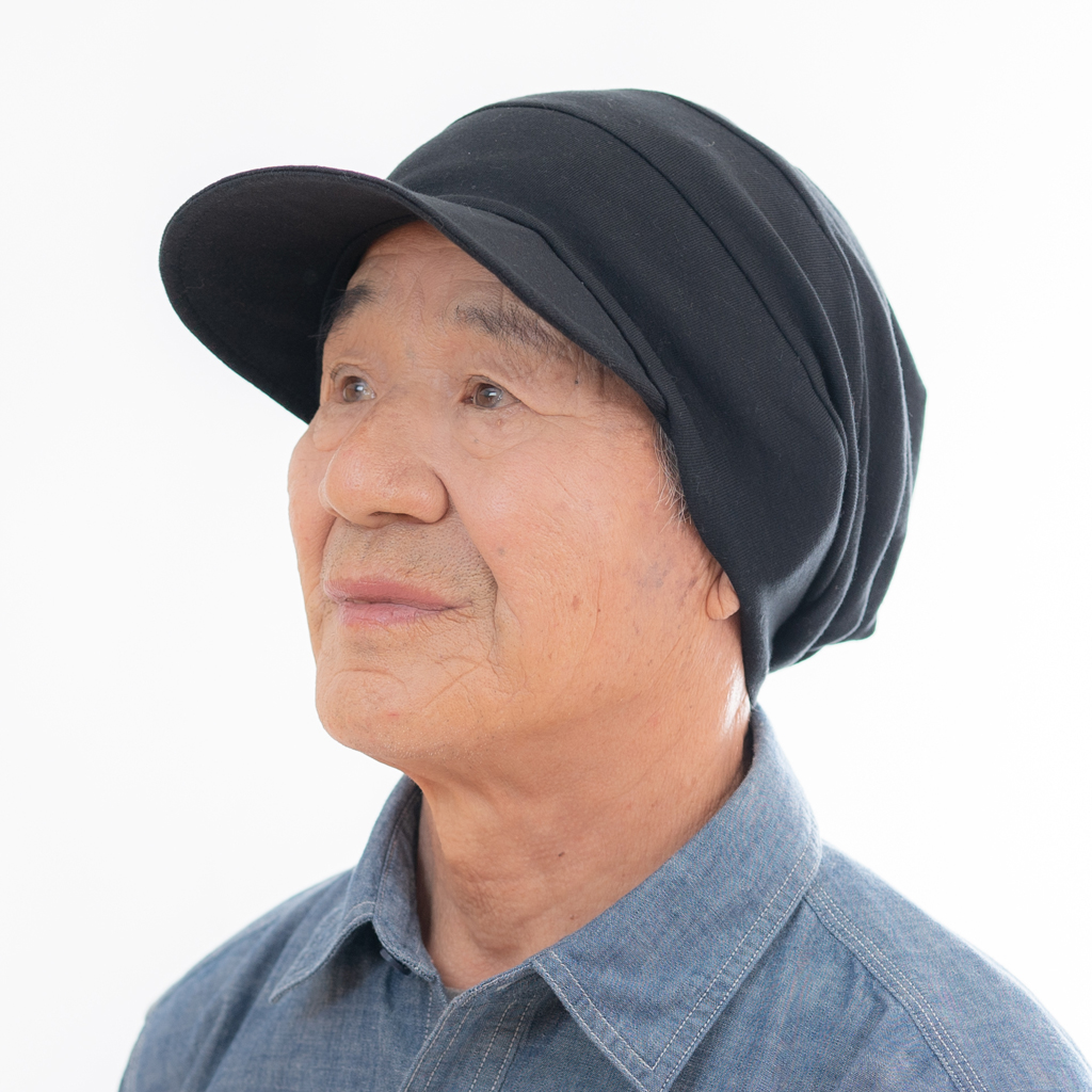 医療用帽子　真っ黒　つば付きだんだん帽子　男性におすすめ　ＮＯＣ認定　オーガニックコットン　2051