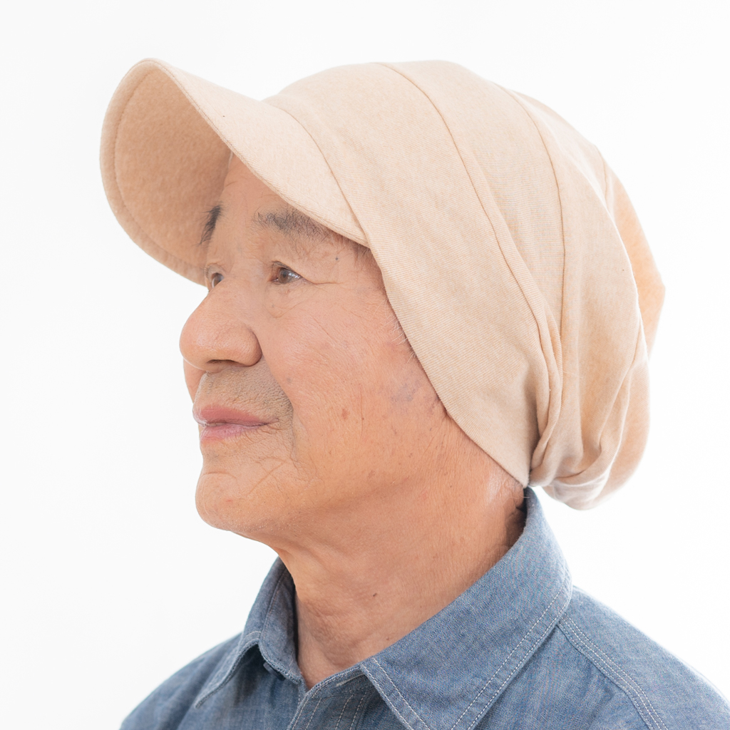 医療用帽子　つば付きだんだん帽子　男性におすすめ　ＮＯＣ認定　オーガニックコットン　茶綿　2053