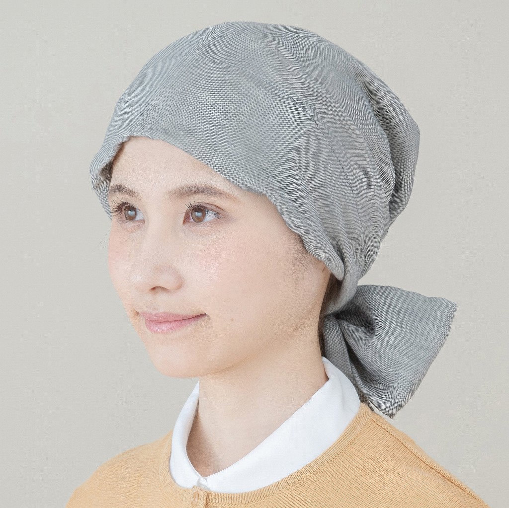医療用帽子　バンダナ帽子　グレー　イメージ写真　2740　tendre　オーガニックコットン