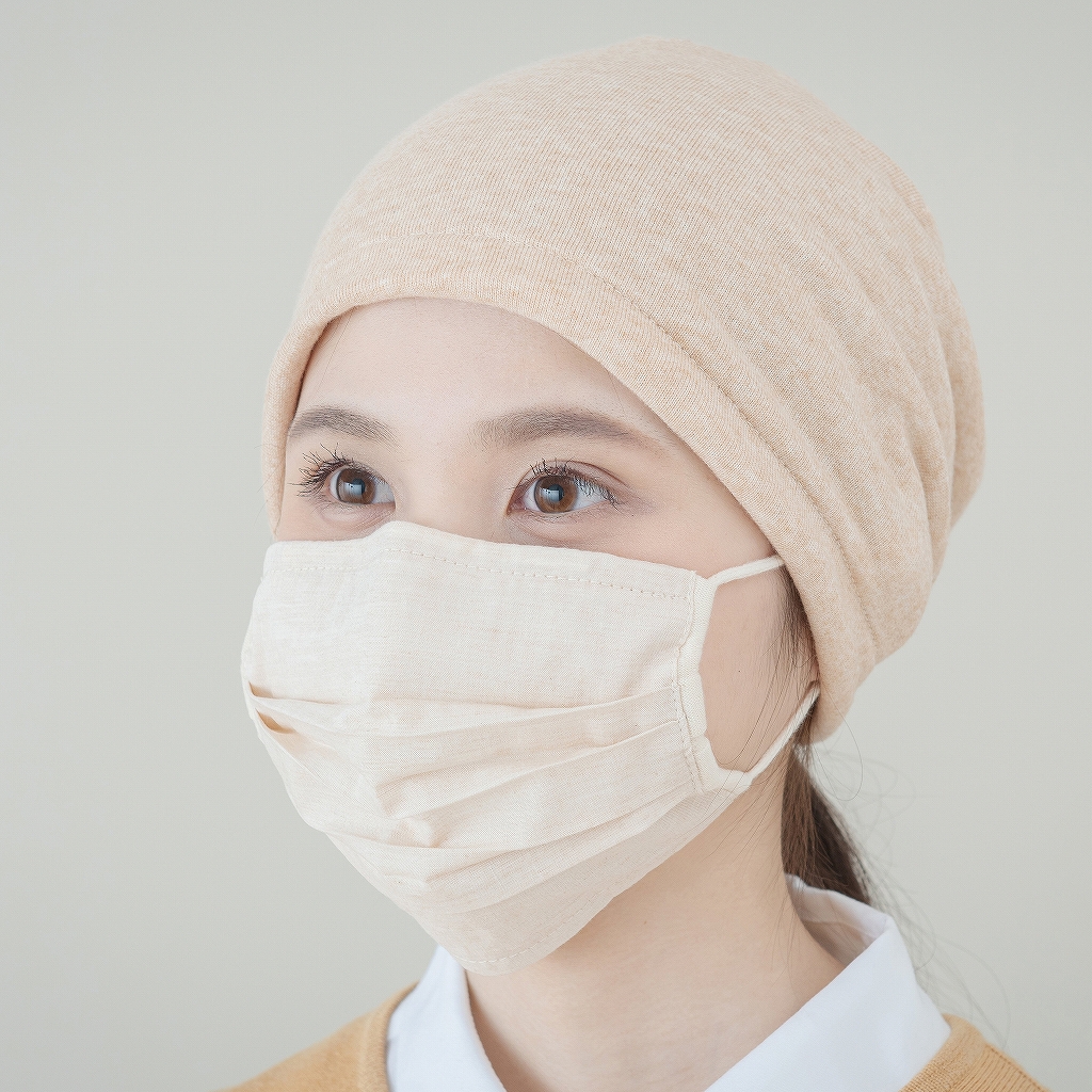 医療用帽子　布マスク　ナチュラル　イメージ写真　4012　tendre　オーガニックコットン