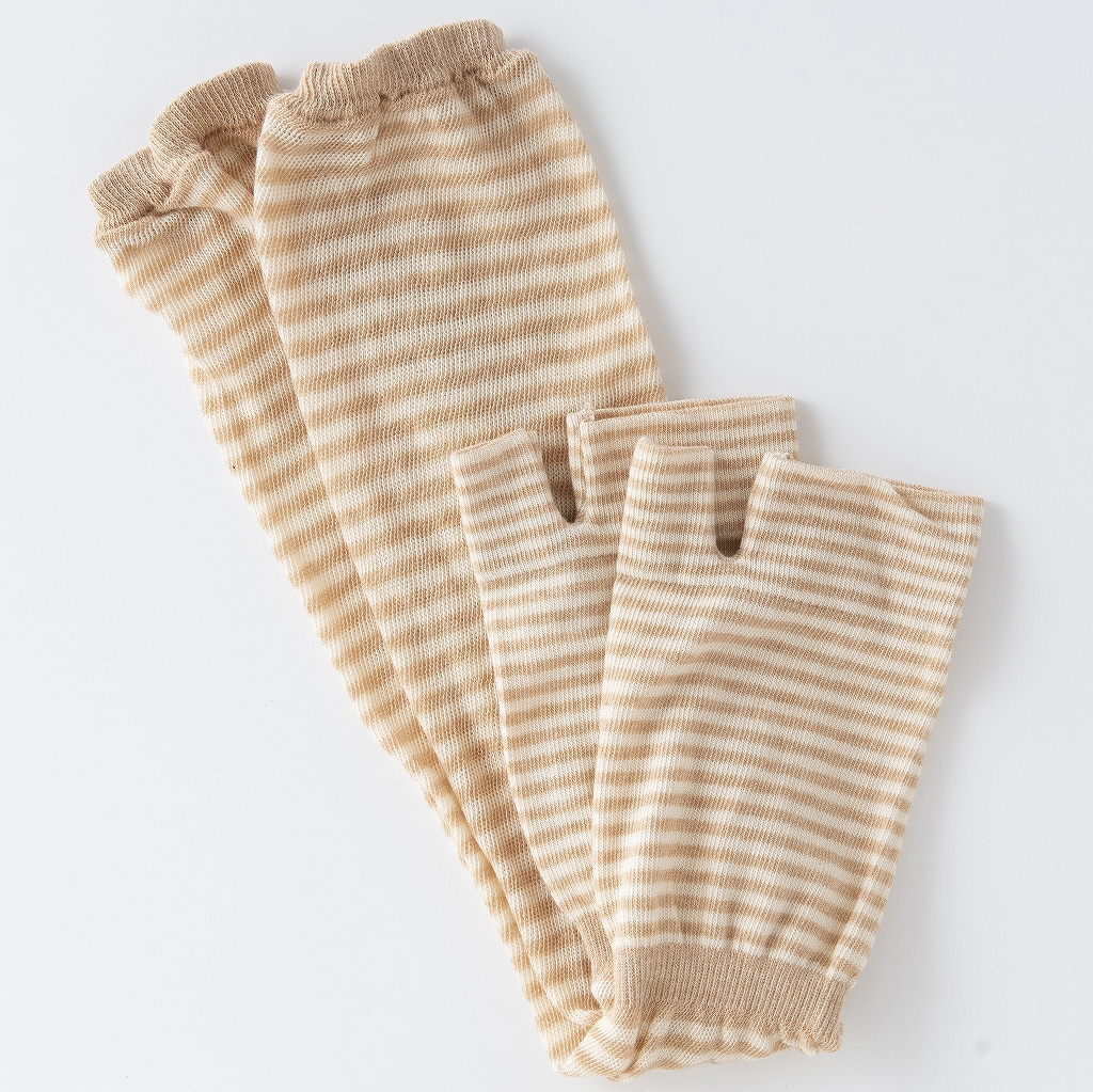 医療用帽子　アームカバー　ボーダー　置き撮り写真　4042　オーガニックコットン