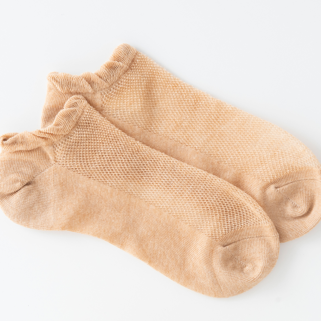 オーガニックコットン　メッシュ　靴下　かゆみが無い　綿　ストッキング　ショート　スニーカーソックス　茶綿　5063