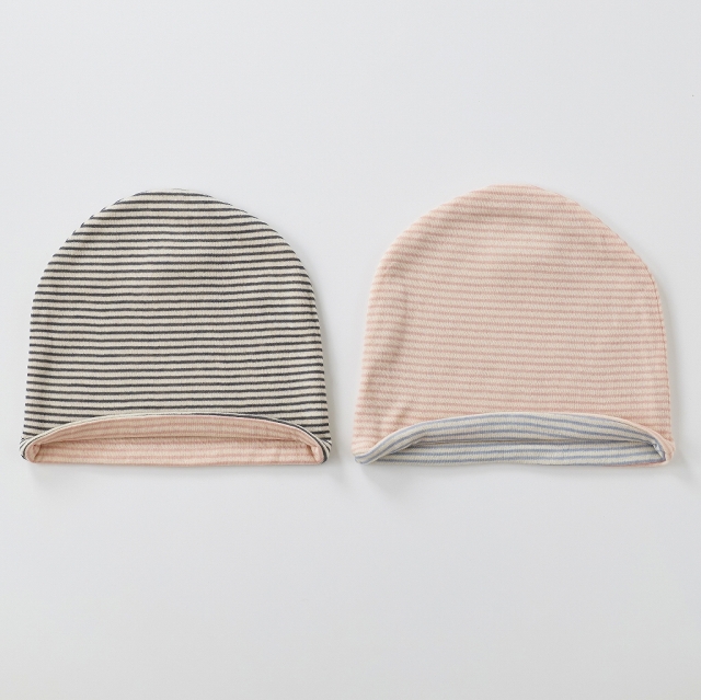 医療用帽子　リバーシブルボーダー　黒・ピンク　ピンク・水色 1017 1019　カラーバリエーション