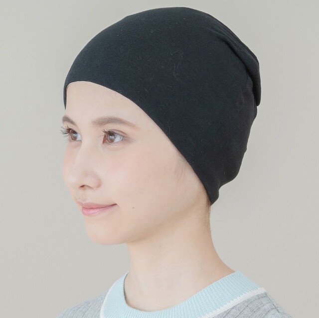 医療用帽子　超薄真っ黒帽子　イメージ写真　1131　tendre　オーガニックコットン