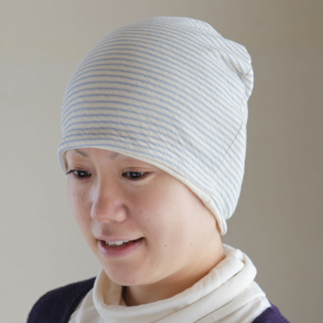 水色ボーダー帽子2015