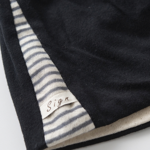 医療用帽子　真っ黒横しま帽子　細部アップ写真　2021　tendre　オーガニックコットン