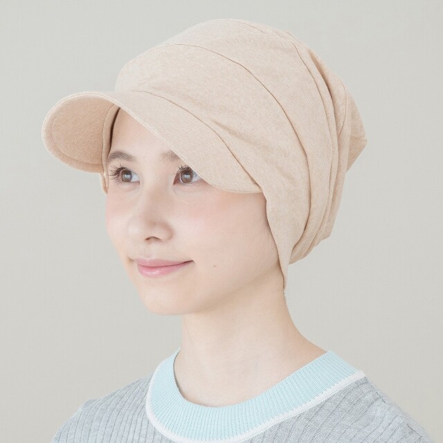 医療用帽子　茶綿つば付き帽子　イメージ写真　正面　2053　tendre　オーガニックコットン