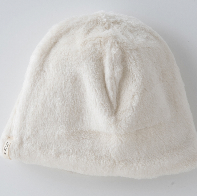 医療用帽子　ボア帽子　ナチュラル　置き撮り写真　2142　tendre　オーガニックコットン　冬用
