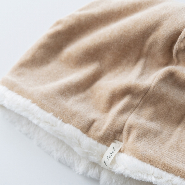 医療用帽子　ボア帽子　ナチュラル　裏側写真　2142　tendre　オーガニックコットン　冬用