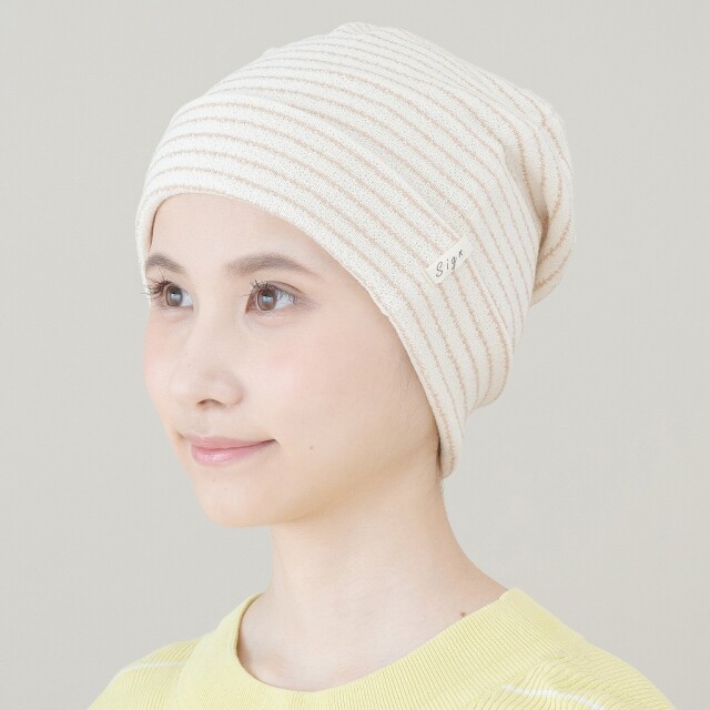 医療用帽子　マルチボーダー　イメージ写真　2722　tendre　オーガニックコットン