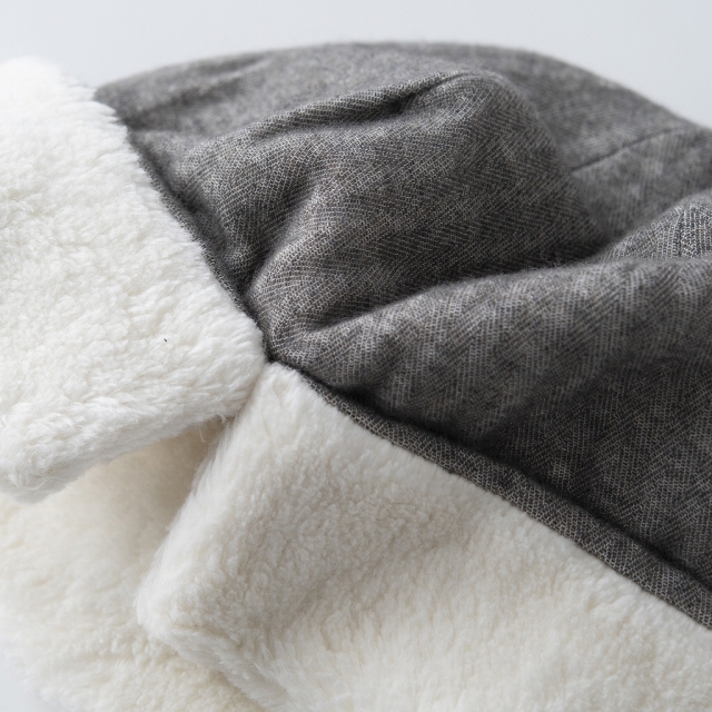 医療用帽子　ヘリンボーンボア帽子　グレー　細部アップ写真　2810　tendre　オーガニックコットン　冬用