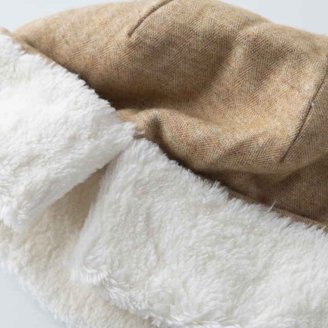 医療用帽子　ヘリンボーンボア帽子　モカ　細部アップ写真　2813　tendre　オーガニックコットン　冬用