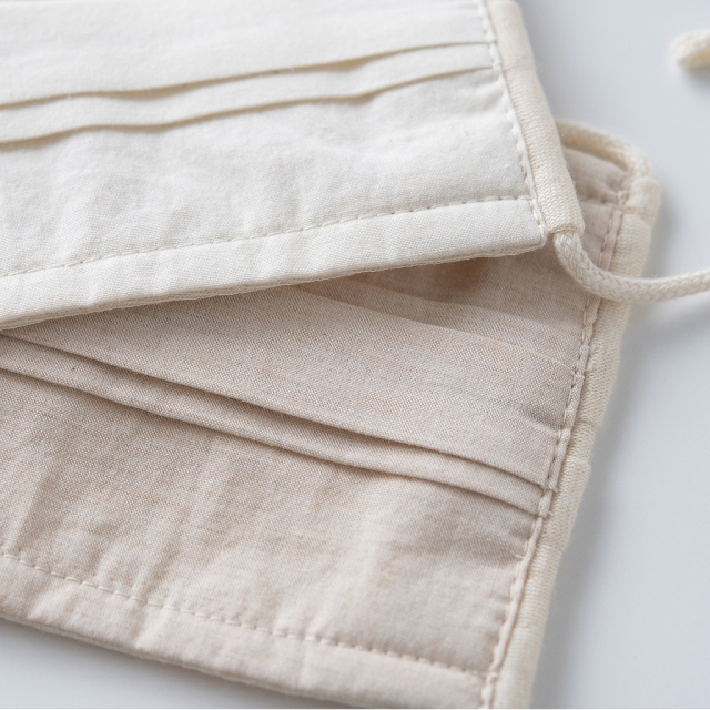 医療用帽子　布マスク　ナチュラル　細部アップ写真　4012　tendre　オーガニックコットン