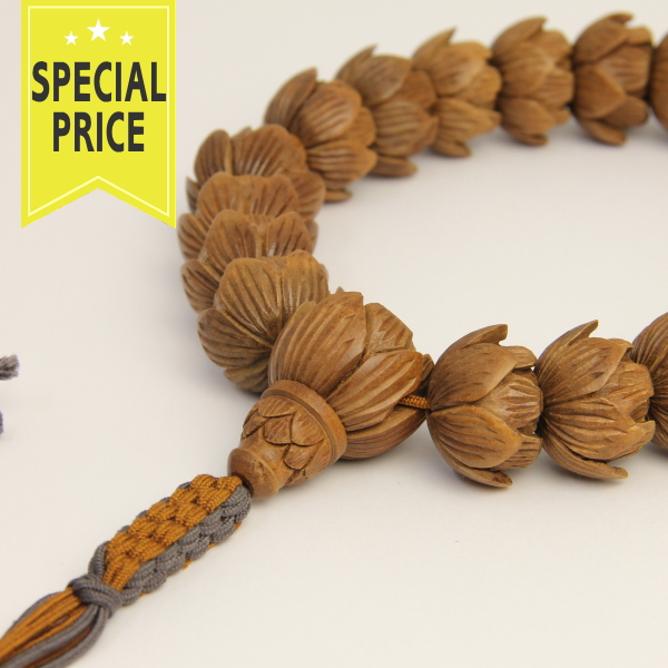 男性用片手　柘植ハス彫り念珠　特別価格