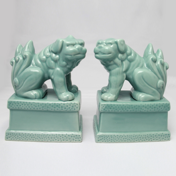 【現品限り！】青磁駒犬(狛犬) 7寸 対入