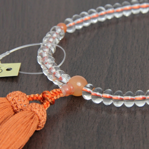 本水晶念珠みかん玉 オレンジ瑪瑙入 蓬莱房 正絹房 女性用片手 7mm 特別価格