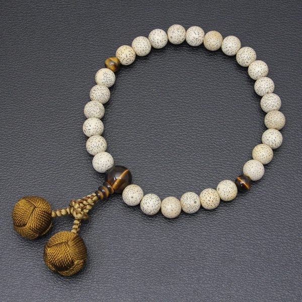 男性用片手念珠 星月菩提樹 虎目石仕立て【かがり梵天房】【11mm】