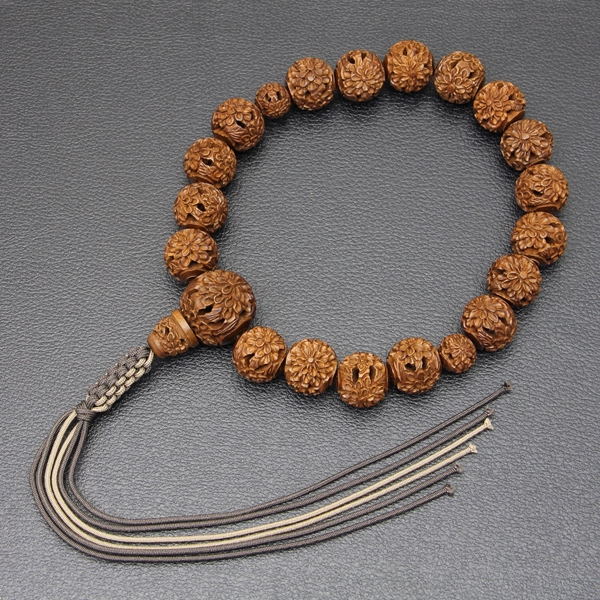 柘植念珠　菊彫共仕立て　男性用