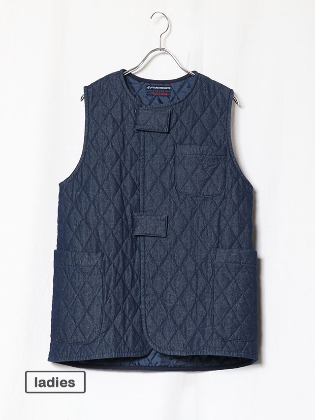 7オンスデニムキルティングファスニングテープベスト
