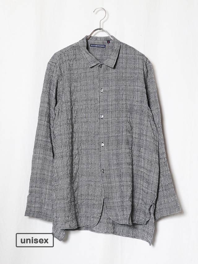 コットンウール千鳥グレンチェックスモールカラーロングシャツ