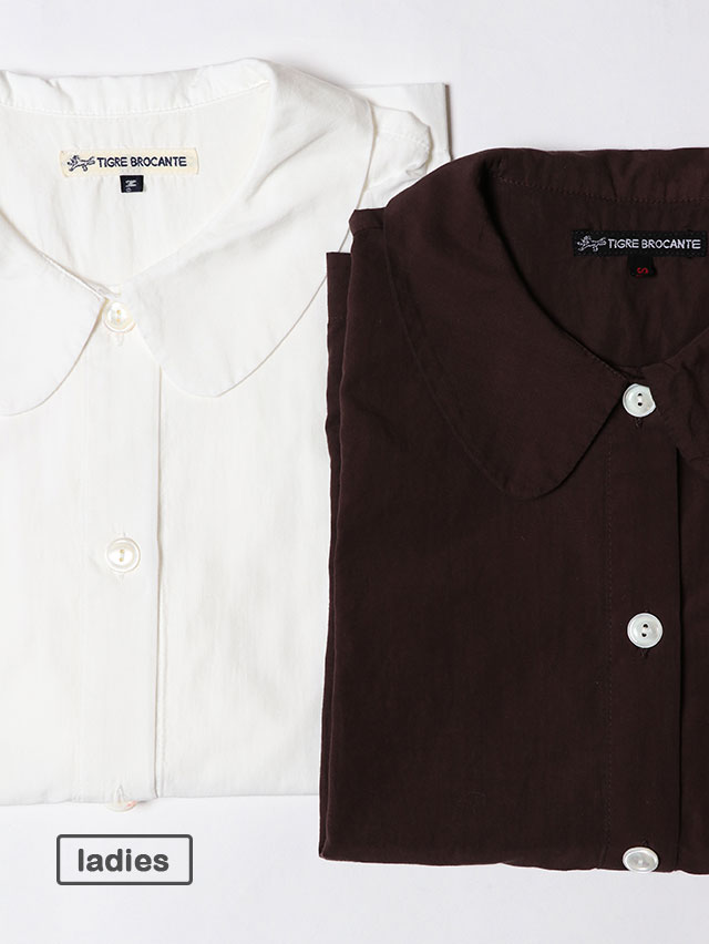 C/Liポプリン丸襟オープンポロシャツ