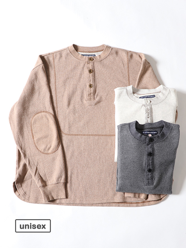 ハニカムワッフル３シームヘンリーネック長袖T