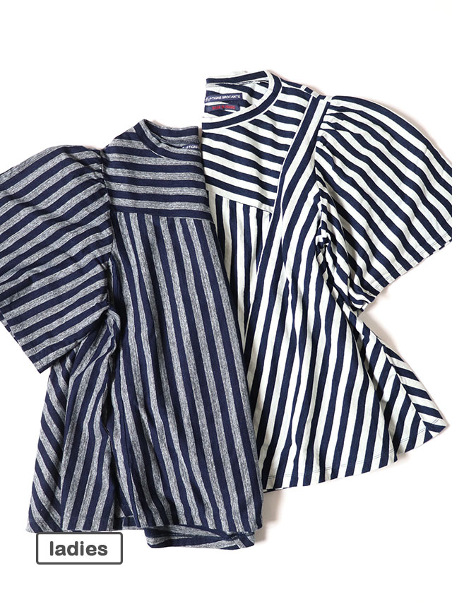 インディゴボーダー天竺クリオンパッチチュニックT