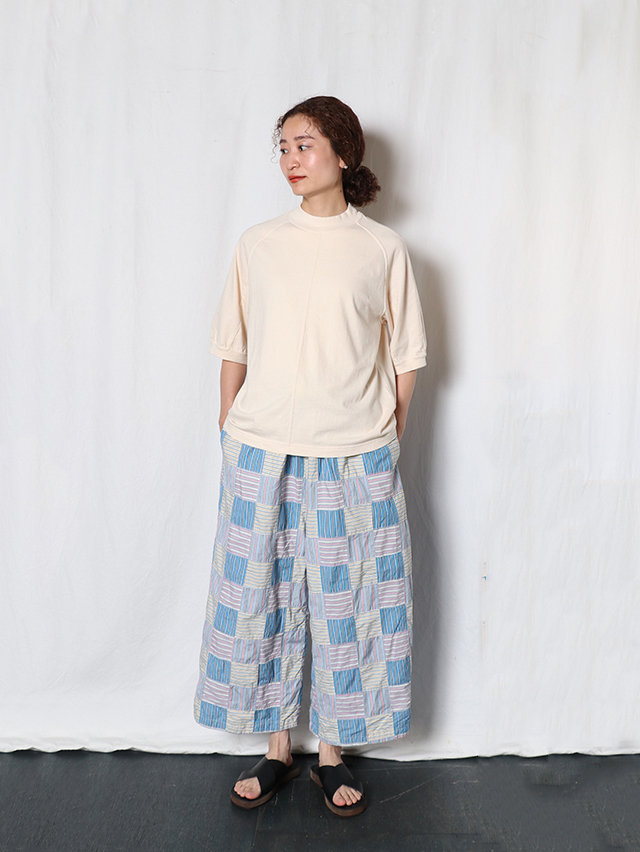 ストライプパッチギャザーワイドパンツ TIGRE BROCANTE