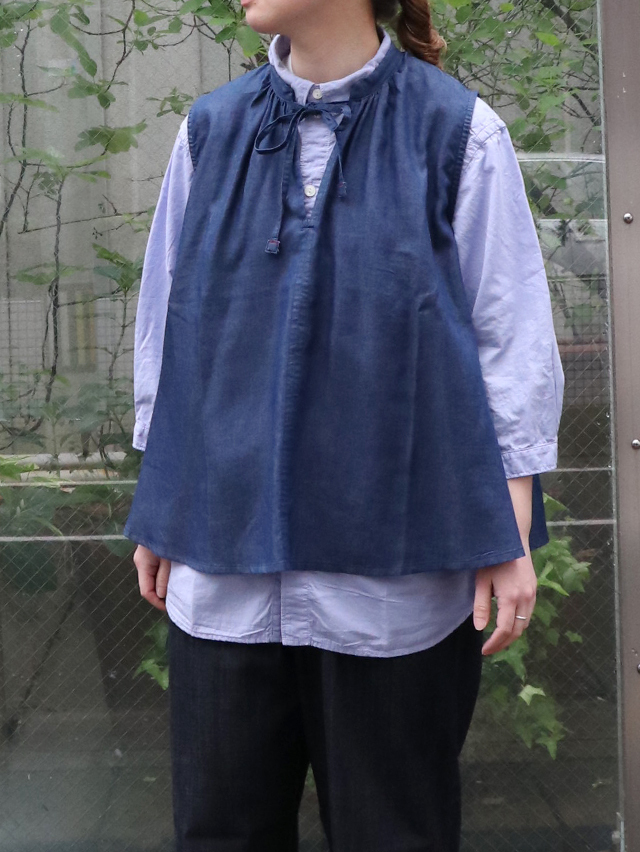 C/Tデニムギャザーtieノースリーブチュニック TIGRE BROCANTE