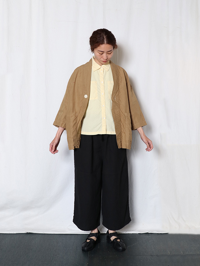 80高密度リネンキモノ7分袖シャツ TIGRE BROCANTE