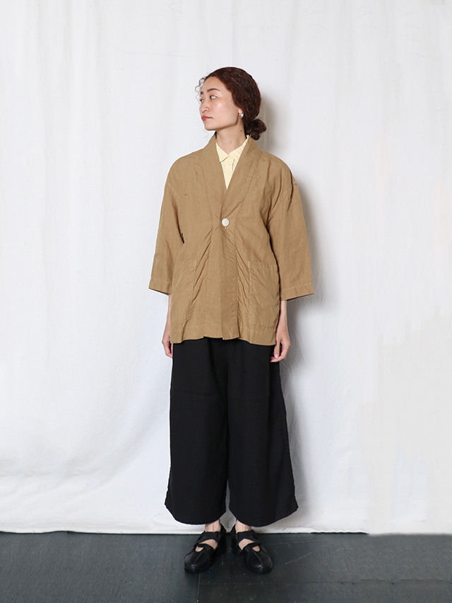 80高密度リネンキモノ7分袖シャツ TIGRE BROCANTE