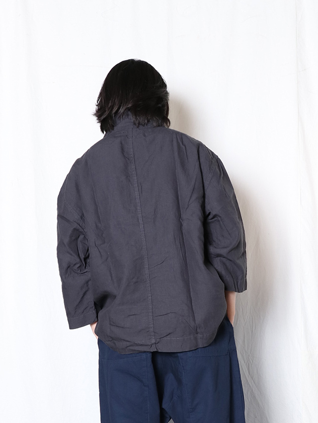 80高密度リネンキモノ7分袖シャツ TIGRE BROCANTE