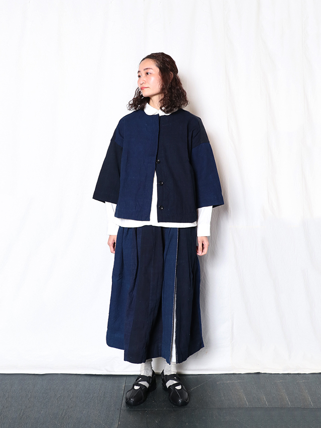 ティグルブロカンテ　藍の古布シリーズ　スリットスカート ティグルブロカンテ 藍の古布 スリットロングスカート Indigo