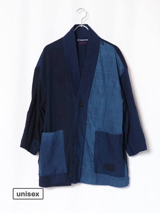 天空丸 TIGRE BROCANTE インディゴ染裂き織りノーカラーカバーオール ティグルブロカンテ MADE IN INDIGO 天空丸 デニムカバーオール