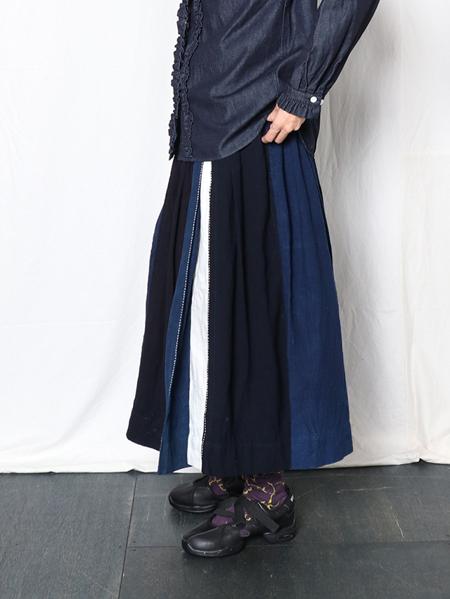 藍の古布スリットロングスカート TIGRE BROCANTE