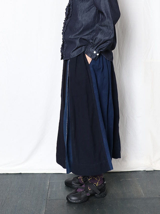 藍の古布スリットロングスカート TIGRE BROCANTE
